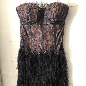 Jovani black/nude beaded feather cocktail dress